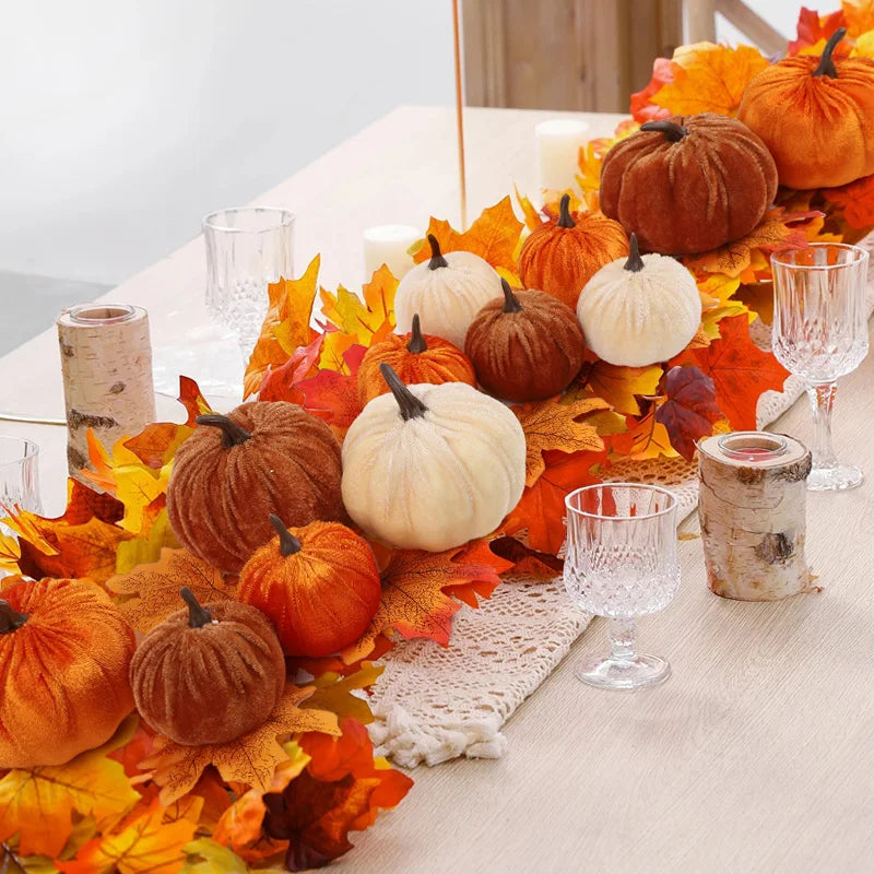 Velvet Artificial Pumpkin Set