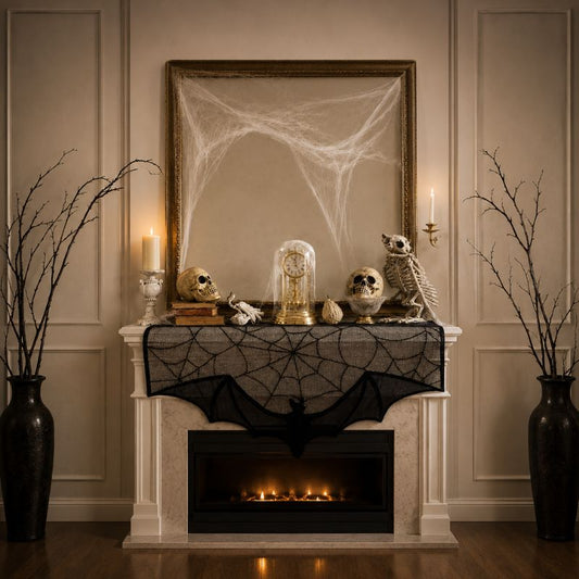 Midnight Veil Spider Web Lace Mantel Scarf