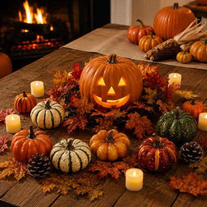 Amber Harvest Mini Artificial Pumpkins – 10 Piece Set