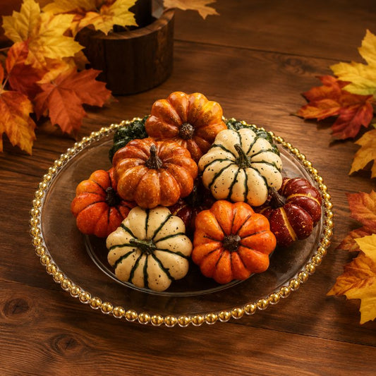Amber Harvest Mini Artificial Pumpkins – 10 Piece Set