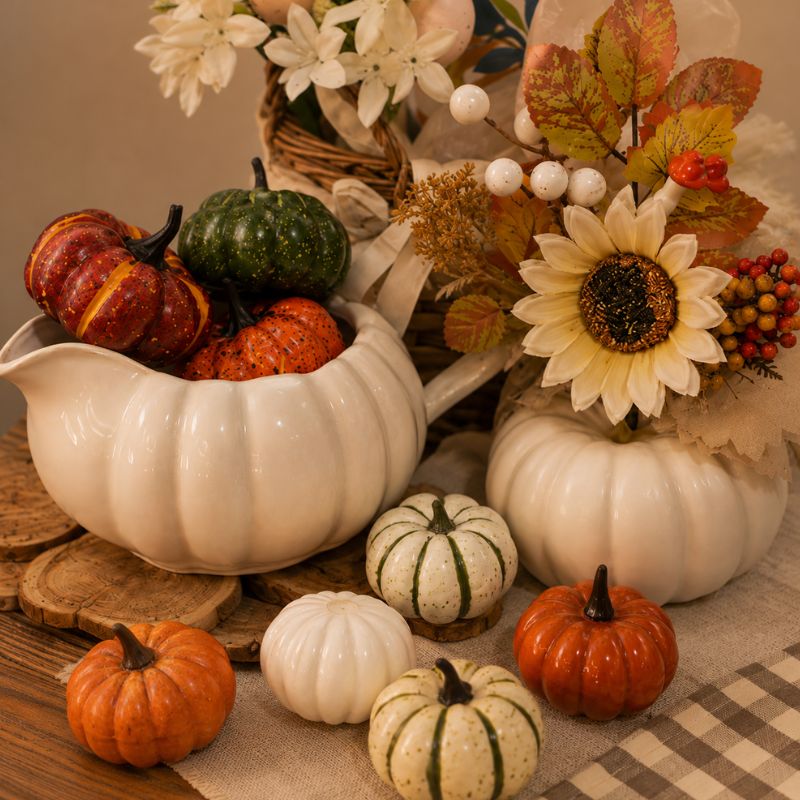 Amber Harvest Mini Artificial Pumpkins – 10 Piece Set