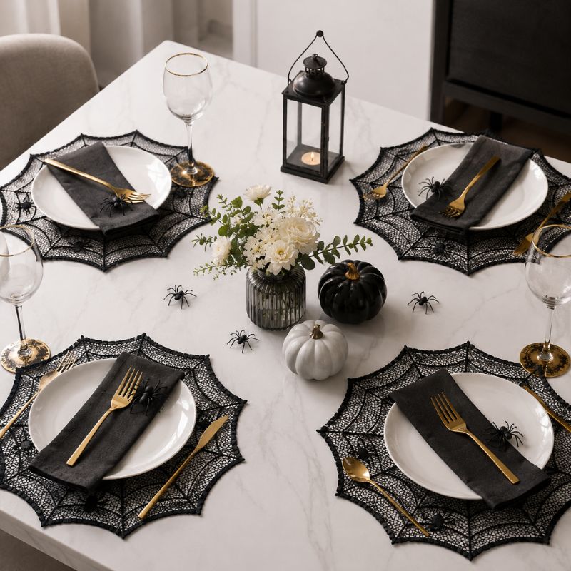 Noir Web Spider Table Runner & Placemat