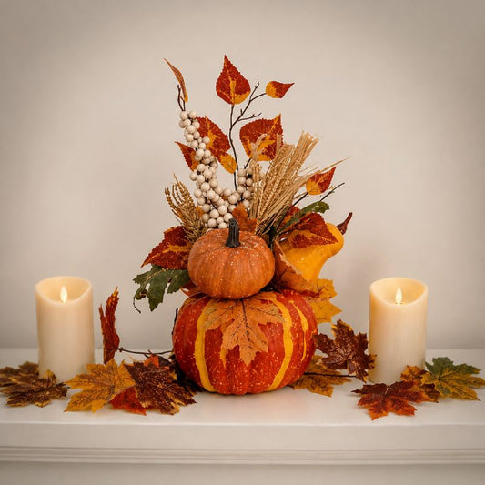 Amber Harvest Pumpkin & Maple Leaf Decoration