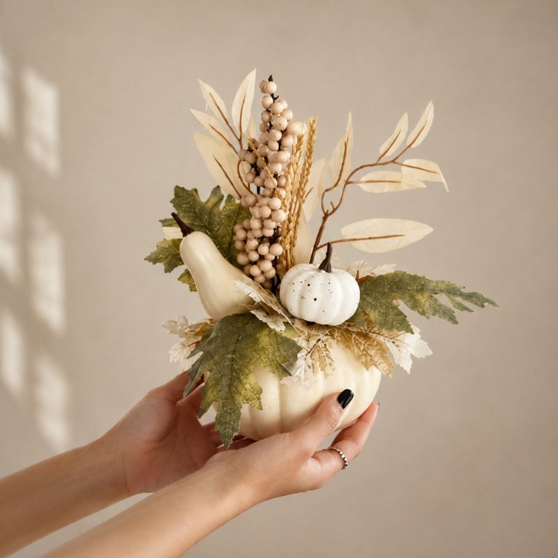 Amber Harvest Pumpkin & Maple Leaf Decoration