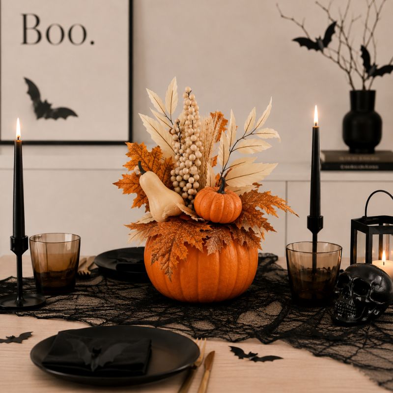 Amber Harvest Pumpkin & Maple Leaf Decoration