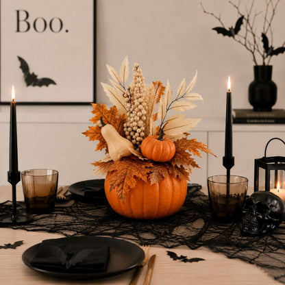 Amber Harvest Pumpkin & Maple Leaf Decoration
