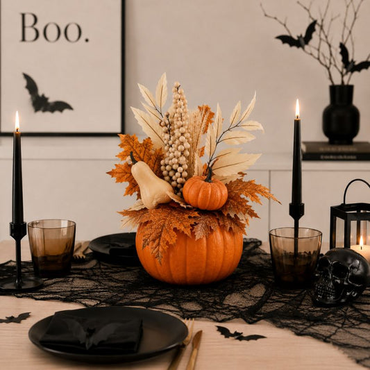 Amber Harvest Pumpkin & Maple Leaf Decoration