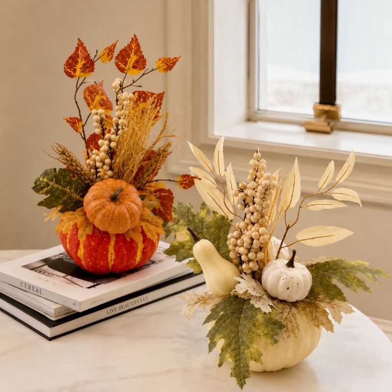 Amber Harvest Pumpkin & Maple Leaf Decoration