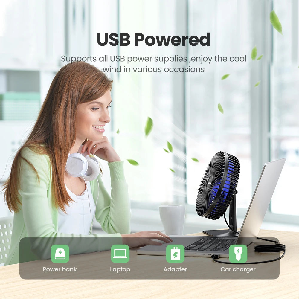 Ventilateur de bureau USB GAIATOP – Ultra silencieux, 4 vitesses, refroidissement réglable