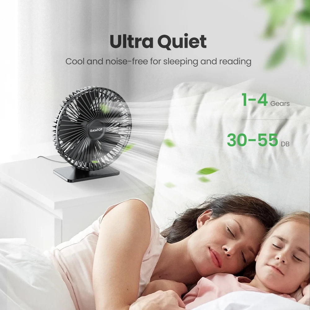 Ventilateur de bureau USB GAIATOP – Ultra silencieux, 4 vitesses, refroidissement réglable