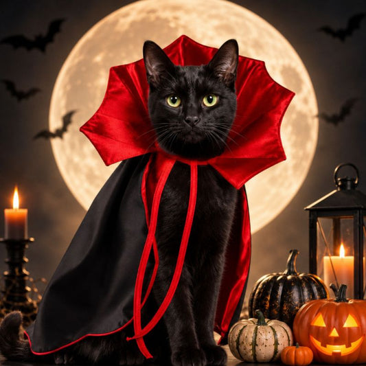 Spooky Halloween Vampire Couture for Cats: 2-Piece Pet Cape & Collar Set - Perfect for Small, Medium, and Large Furry Friends -